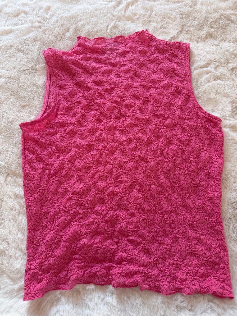 Women’s Fuchsia Textured Lace Sleeveless Tank Top